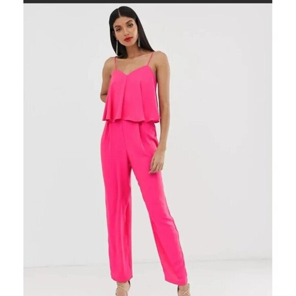 ASOS DESIGN tall double‎ layer cami peg jumpsuit pink size 6T New with tags - Picture 4 of 16